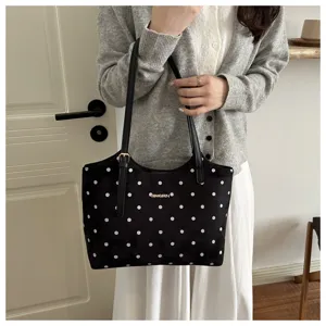 Borsa a tracolla con pois stile coreano da donna, grande capacità borsa casual giornaliera.