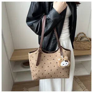 Borsa shopper a pois stile coreano per donna, grande borsa a mano, borsa a tracolla casual.