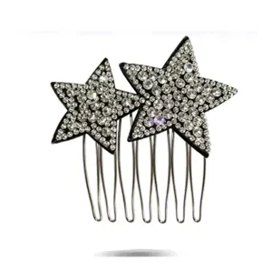 Peineta de pelo con pedrería de estrella cristal brillante elegante accesorio mujer.
