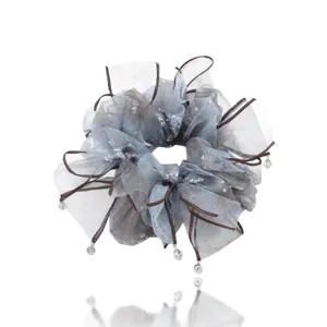 Κομψό scrunchie μαλλιών από οργάντζα για γυναίκες, γκρι αξεσουάρ για αλογοουρά και χτένισμα