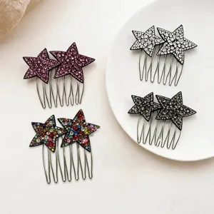 Set de peinetas de pelo con pedrería de estrella, elegantes clips dobles para moño.