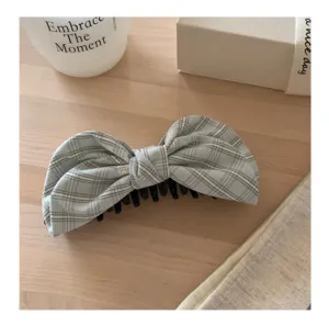 Chic pinza para el cabello de tela a cuadros elegante lazo soporte para coleta accesorio