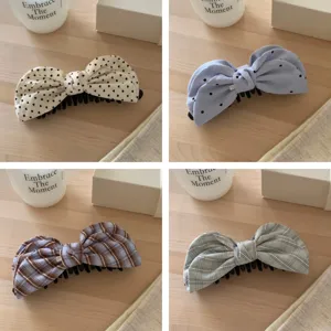 Pinza de pelo con lazo de tela suave bonita cuadros y lunares para mujeres niñas