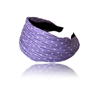 Diadema ancha plisada con lunares vintage para mujer, accesorio de pelo de tela suave.