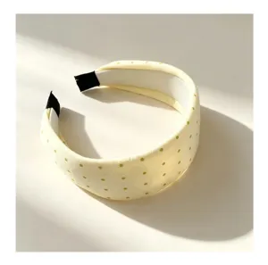 Diadema amarilla estilo macaron con lunares verdes, diseño alto, estilo dulce minimalista.