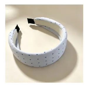 Diadema acolchada ancha azul claro con lindos lunares azul oscuro para un estilo diario dulce.