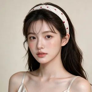 Koreanstyle γλυκό κρεμ υφασμάτινο στέκα μαλλιών με κόκκινες βούλες και ριμπ υφή, στεφάνι.