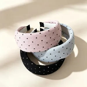 DIADEMA ANCHA DE PUNTO CON LUNARES, cinta para el pelo suave y bonita de mujer.