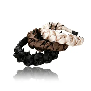Juego de 3 diademas plisadas de satén con dientes para mujer, accesorios de cabello diario.