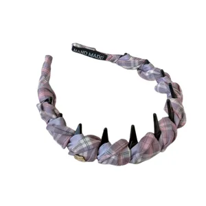 Diadema de cuadros morados y rosas con dientes, antideslizante para uso diario y viajes.