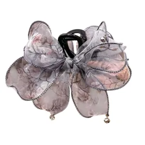 Pinza de pelo rosa crepúsculo vintage, elegante pinza de organza con cuentas colgantes.