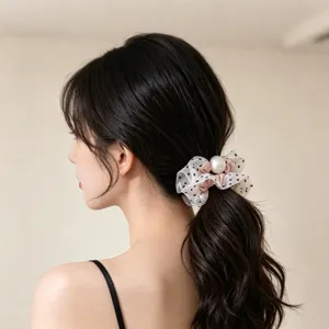Mujeres Moda Lunares Malla Satén Coleteros Lindo Perla Elástico Cuerdas de Pelo Dulce Diario Accesorios de Pelo
