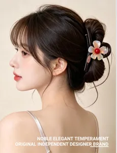 Pinza de pelo de flor colorida dulce coreana pinza de acrílico elegante accesorio marrón mujer