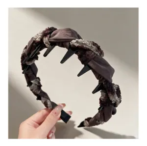 Diadema de tela plisada estilo coreano con dientes negros, accesorio antideslizante.