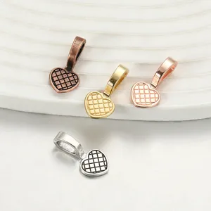 Alloy Heart Pendant DIY Handmade Jewelry Accessories Grid Texture Heart Shaped Charm For Necklace Bracelet Beading