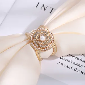 Camellia Scarf Clip Alloy Rhinestone Artificial Pearl Scarf Ring Shawl Clip Clothing Corner Buckle Women Jewelry