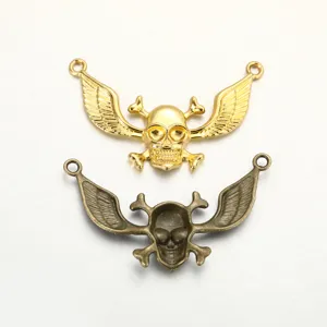 Pendentif crâne ailes style punk en alliage métallique pour fabrication de bijoux DIY