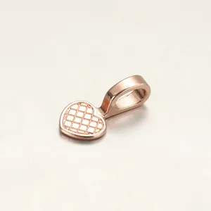 Rose gold heart pendant bail, grid texture detail shot, DIY jewelry making accessory.
