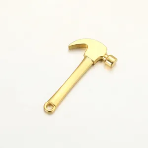 Gold hammer shape pendant charm for handmade DIY jewelry accessories, detailed close-up view.