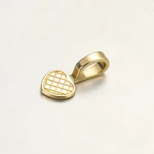 Close-up of a gold-tone metal heart pendant with grid texture, ideal for DIY jewelry making.