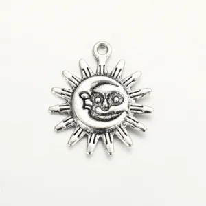 Vintage alloy sun moon charm detail, perfect for DIY jewelry making, necklace and earring accessory.