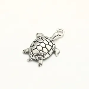 Vintage antique silver alloy turtle charm pendant for DIY handmade jewelry necklace making.