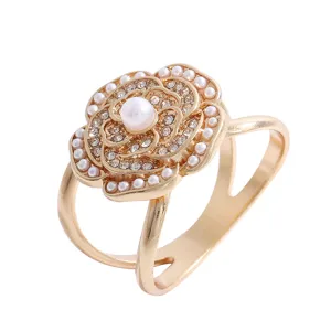 Gold camellia flower silk scarf buckle rhinestone pearl clothing corner fastener ring
