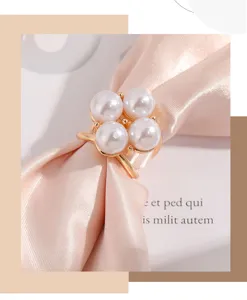 Elegant pearl silk scarf ring four pearl flower brooch buckle for women apparel accessories