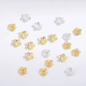 Alloy geometric flower loose beads hollow straight hole DIY jewelry accessories for bracelets