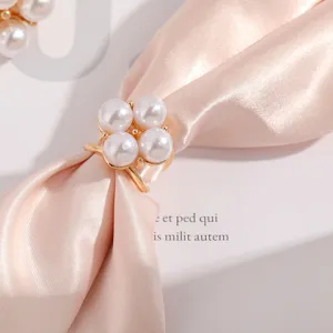 French Elegant Pearl Silk Scarf Buckle Minimalist Small Alloy Artificial Pearl Ring Shawl Clip Fashion Jewelry