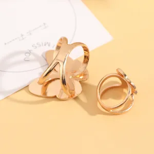 French vintage gold butterfly scarf buckle, minimalist metal shawl ring apparel accessory.