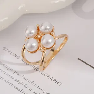 Elegant gold-tone pearl clover scarf ring fashion accessory for women daily wear charm chic.