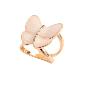 Elegant French vintage gold butterfly scarf buckle with pink enamel and sparkling rhinestones.