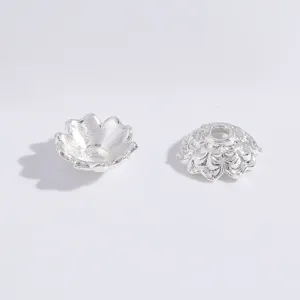 Silver alloy flower bead caps, hollow straight hole spacer beads for handmade DIY jewelry making.