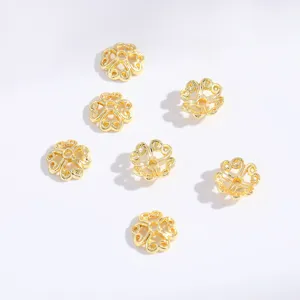 Gold flower bead caps, hollow metal spacer beads for DIY bracelets and necklaces making.