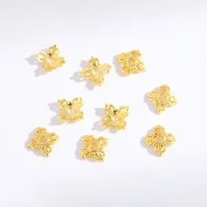 Gold alloy hollow flower bead caps, floral spacer beads for DIY jewelry making bracelets 50pcs
