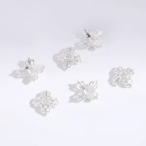 Silver alloy hollow flower bead caps, DIY jewelry making spacer charms for bracelets.
