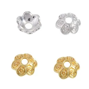 Alloy flower bead caps for DIY jewelry making, gold and silver spacer beads accessories.