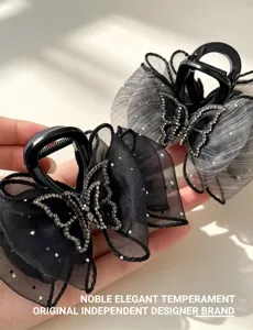Elegante mesh strass vlinder haarclip zwarte strik haarklem haaraccessoires voor dames