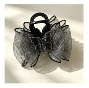 Zwarte mesh strass vlinder haarklem elegante kanten strik haakclip haaraccessoire voor vrouwen
