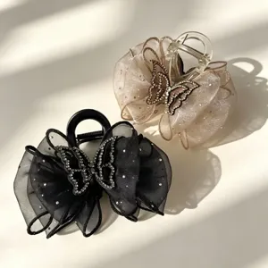 Elegante mesh strass vlinder haarhaak voor vrouwen, luxe strik haarklem voor dagelijks haar.