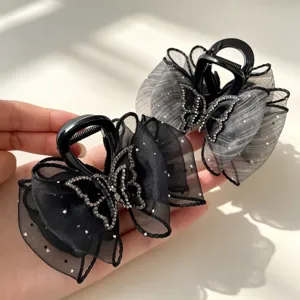 Haarclip met strass vlinder en tule elegante zwarte grijs haaraccessoires voor vrouwen