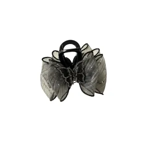 Elegante zwarte mesh strass vlinder haarhaak, luxe kanten strik haarklem voor vrouwen.