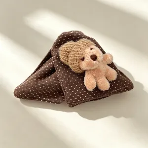 Molla per Capelli in Tessuto con Pois Retro e Peluche di Orsetto Accessorio per Capelli