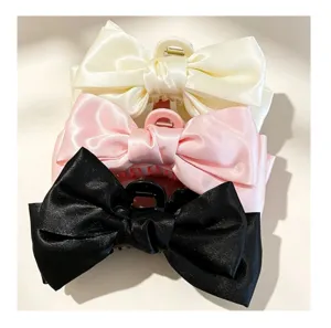 Elegante set haarklemmen met satijnen strik, Franse haarclip voor dames achterhoofd.