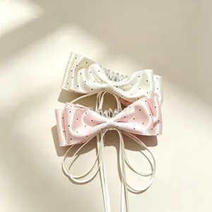 Dames Stippenpatroon Stof Strik Haarklem Met Lange Linten Elegante Haarklip Voor Haarstyling Accessoires