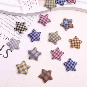 Retro fabric plaid star buttons DIY clothing accessories craft decorative patches 10pcs
