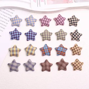 Vintage Plaid Cloth Star Buttons DIY Sewing Crafting Accessories Checkered Fabric Star Appliques For Coats Clothes Decorations