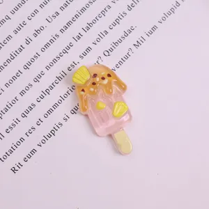 Detailaufnahme des Harz geschmolzenen Frucht Eisstiels DIY Cabochon Zubehör Glitzer.