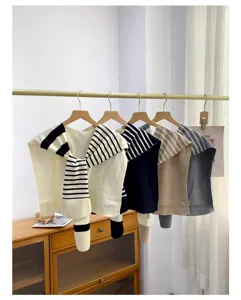 Stylish knitted false collar stripe shawl scarf for women office shoulder wrap top